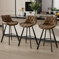 thumbnail image 1 of Solfway Bar Stools Set of 3, 26" Kitchen Counter Height Bar Stools with Back Metal Legs and Footrest, Brown Leather Barstools for Kitchen Island, 1 of 9