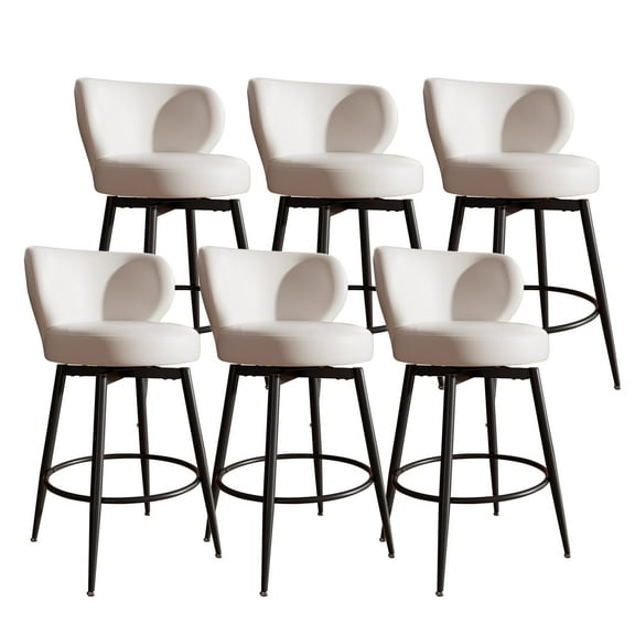 Solfway Bar Stools Set of 6, 26 Inch Barstools with Sturdy Legs, White Leather Farmhouse Swivel Counter Height Bar Stool for Kitchen, Dining, Bar