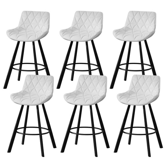 Solfway Bar Stools Set of 6, 26" Kitchen Counter Height Bar Stools with Back Metal Legs and Footrest, White Leather Barstools for Kitchen Island