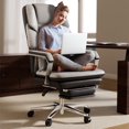 thumbnail image 1 of Solfway Big and Tall Reclining Office Chair 500lbs , Grey Leather Office Chair with Wheels, Footrest and Lumbar Support, Executive Office Desk Chair for Adults, 1 of 7