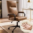 thumbnail image 1 of Genpo Brown Leather Office Chair with Wheels, Memory Foam Height Adjustable Computer Desk Chair, Rolling Swivel Executive Chair for Home Office, 1 of 7