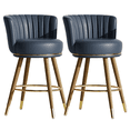 thumbnail image 1 of Solfway Counter Height Bar Stools, Round Seat Swivel Bar Stool Set of 2, 26 inch Low Back Leather Bar Chair with Wood Leg for Kitchen Island 300lbs, Navy, 1 of 8