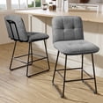 thumbnail image 1 of Solfway Counter Height Bar Stools Set of 2, 26 inch Gray Velvet Fabric Bar Stools with Back, Modern Bar Chairs for Kitchen Island with Metal Legs and Footrest, 1 of 9