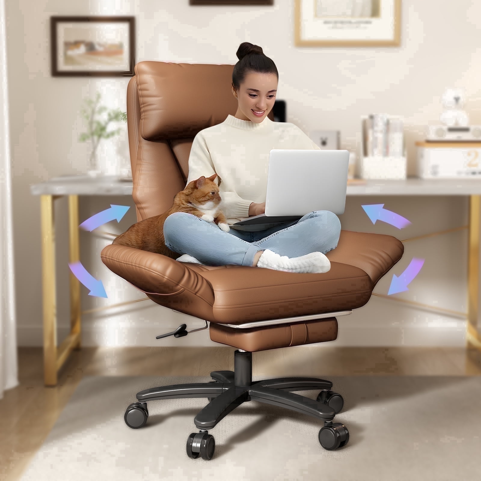 Solfway Criss Cross Desk Chair, Cross Legged Office Chair with
