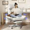 thumbnail image 1 of Solfway Criss Cross Desk Chair, Cross Legged Office Chair with Wheels, White Leather Big and Tall Reclining Office Chair 500lbs with Foot Rest, Reversible Armrests & Wide Seat, 1 of 11