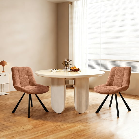 Solfway Dining Chairs Set of 2, Armless Desk Chair No Wheels, Velvet Upholstered 180° Auto-Return Swivel Kitchen Dining Room Chairs with Metal Legs for Accent Home Dining Living Room, Brown