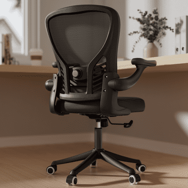 Solfway Ergonomic Mesh Office Chair, Mid-Back Mesh Computer Desk Chair with Adjustable Height, Flip-Up Arms and Lumbar Support, Black