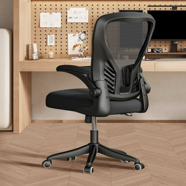 Solfway Ergonomic Mesh Office Chair, Mid-Back Mesh Computer Desk Chair with Adjustable Height, Flip-Up Arms and Lumbar Support, Black
