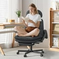 thumbnail image 1 of Solfway Criss Cross Chair with Wheels & Flip-up Arms, Executive Office Chair with Foot Rest, Swivel Cross Legged Office Chair, Black Corduroy Fabric Comfy Computer Desk Chair, Vanity Chair for Home, 1 of 8
