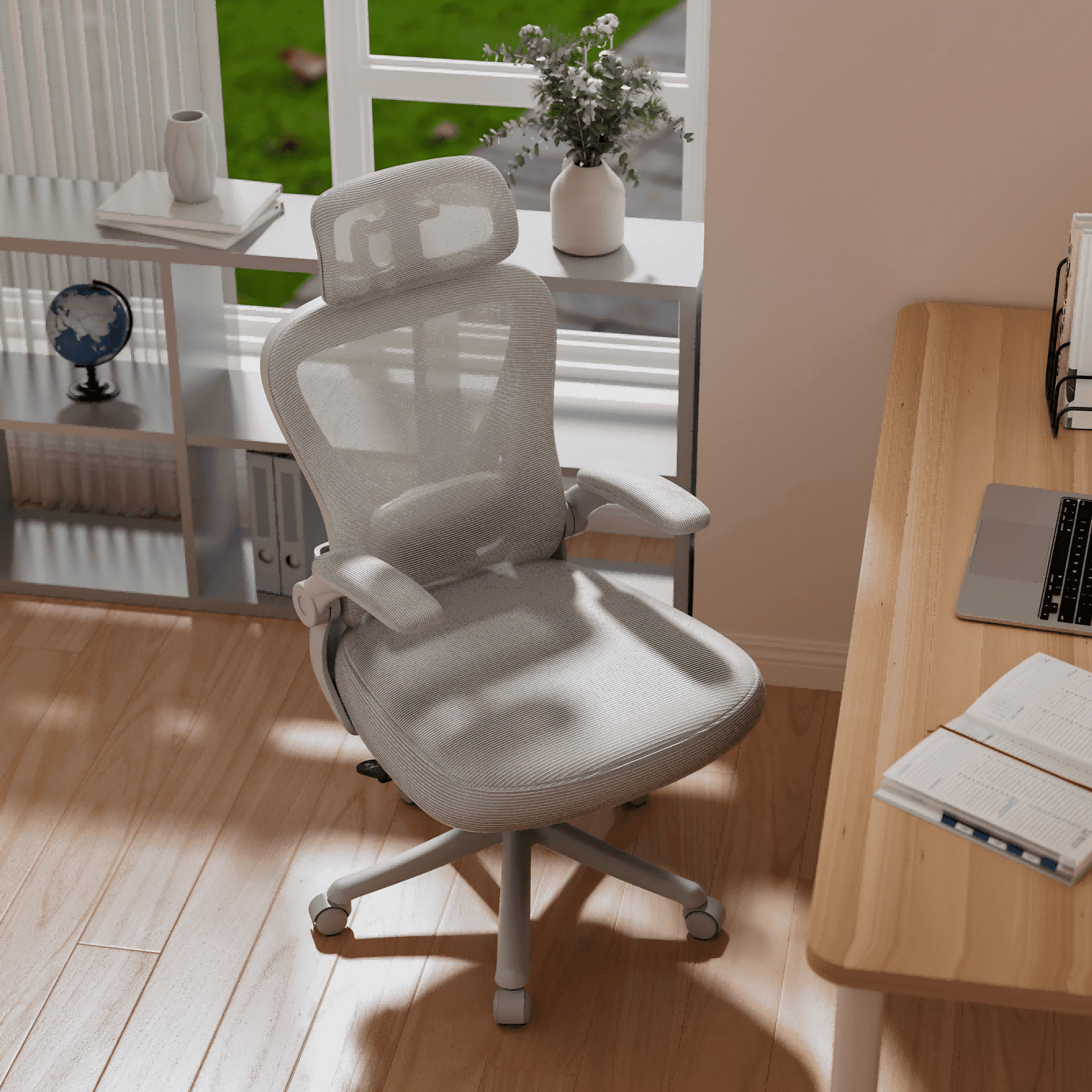 Solfway Home Office Collection Adult Mesh High Back Indoor Commercial Office Chairs and Adjustable Armrest, Gray (Set of 1)