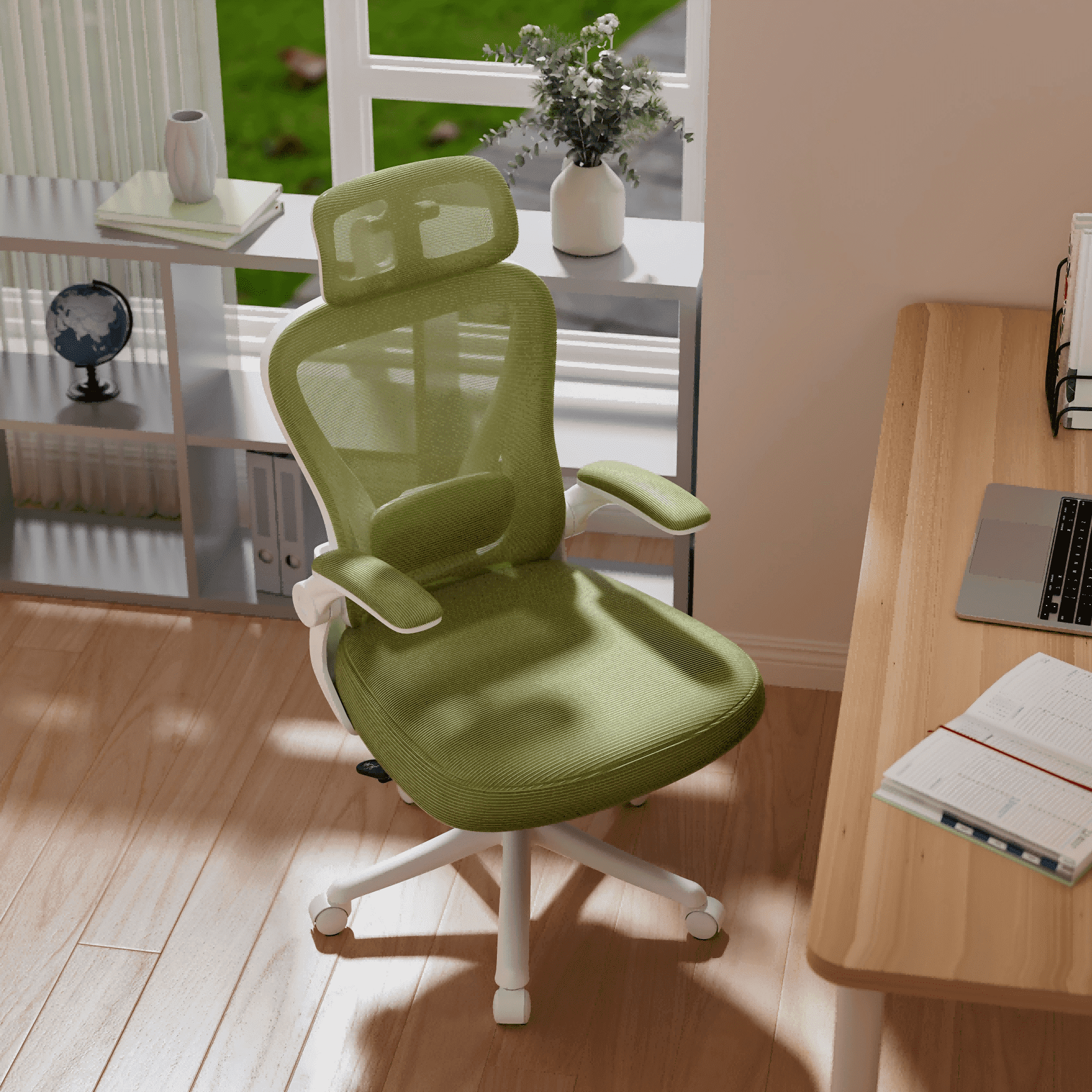 Solfway Home Office Collection Adult Mesh High Back Indoor Commercial Office Chair with Adjustable Armrest, Green (Set of 1)