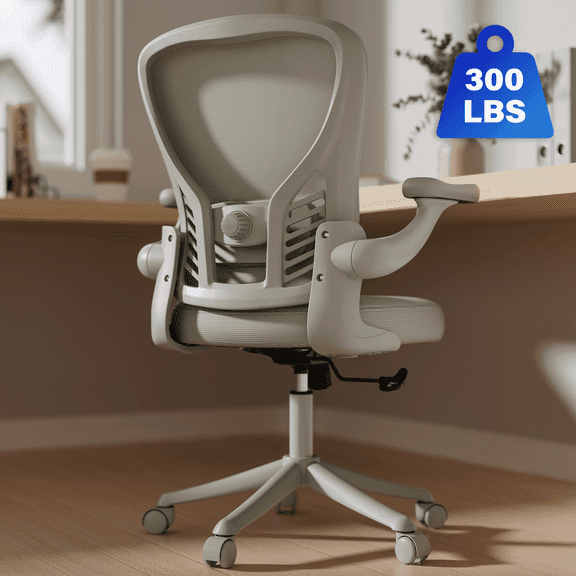 Solfway Gray/White Mesh Computer Desk Chair, Ergonomic Mesh Office Chairs with Adjustable Lumbar Support, Height, 3D Flip-up Arms, Wheels, Rocking Function