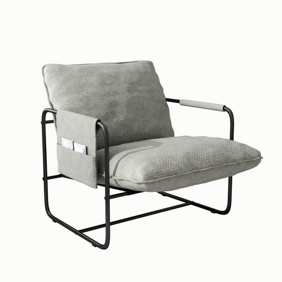 Solfway Modern Accent Chair, Leisure Sofa Chair with Metal Frame, Single Storage Sofa Chair for Living Room, Bedroom, Beige