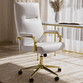 thumbnail image 1 of Solfway White and Gold Office Chair Memory Foam, White Leather Computer Desk Chairs with Wheels and Arms, High Back Executive Office Chair for Girl and Women, 1 of 8