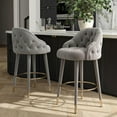 thumbnail image 1 of Solfway Swivel Bar Stools Set of 2, Counter Height Bar Stools with Back, 26 inch Tufted Velvet Barstools for Kitchen Island with Wood Legs and Footrest, Gray, 1 of 11