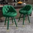 thumbnail image 1 of Solfway Swivel Bar Stools Set of 2, Counter Height Bar Stools with Back, 26 inch Tufted Velvet Barstools for Kitchen Island with Wood Legs and Footrest, Green, 1 of 9