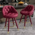 thumbnail image 1 of Solfway Swivel Bar Stools Set of 2, Counter Height Bar Stools with Back, 26 inch Tufted Velvet Barstools for Kitchen Island with Wood Legs and Footrest, Red, 1 of 9
