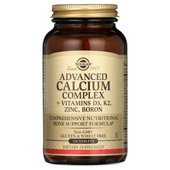 Solgar Advanced Calcium Complex + Vitamins D3, K2, Zinc, Boron, 120 Tablets