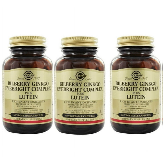 Solgar Bilberry Ginkgo Eyebright Plus Lutein, 60 Vegetarian Capsules - 3 Packs