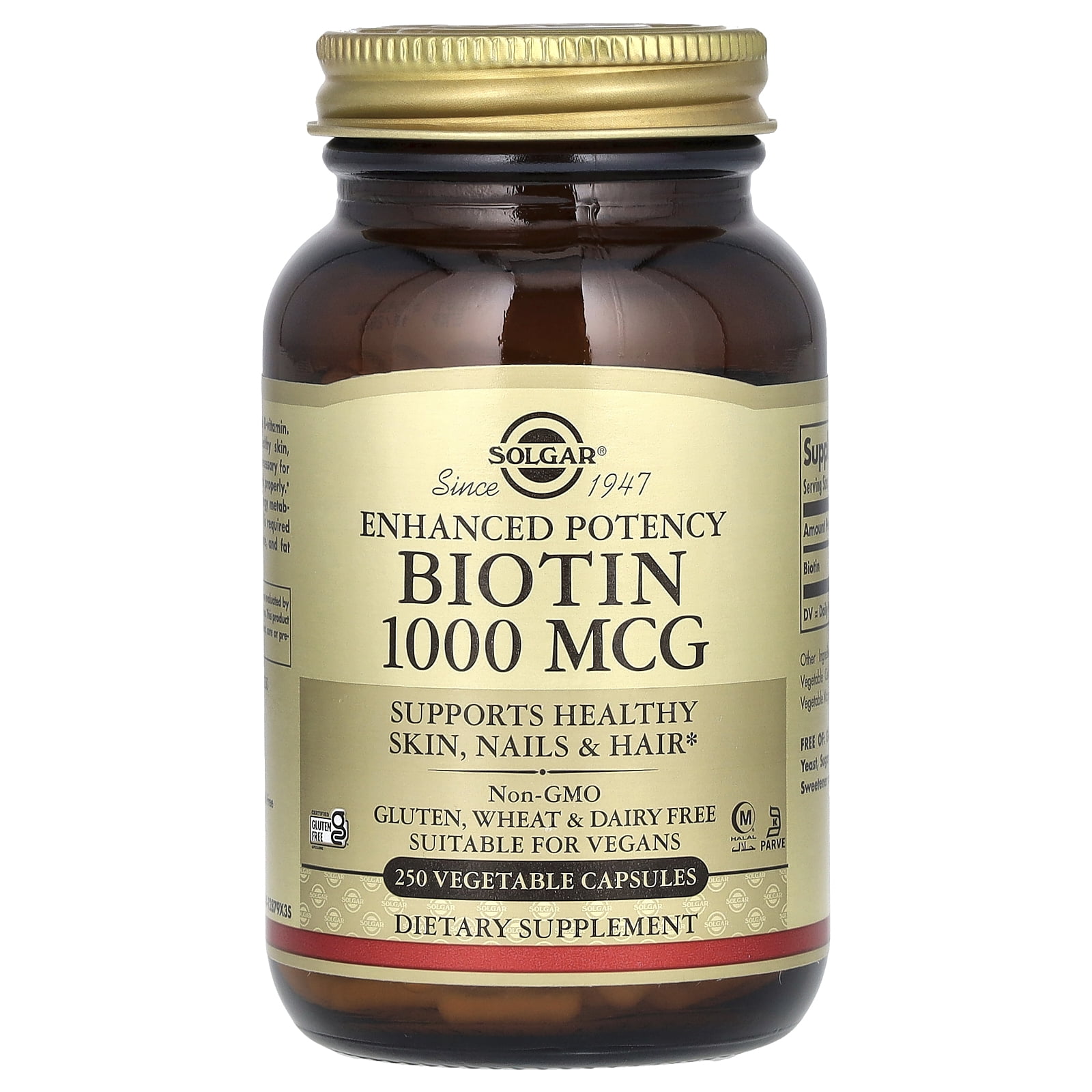 Solgar Biotin 1000 mcg for Healthy Hair, Skin & Nails - 250 Vegan ...