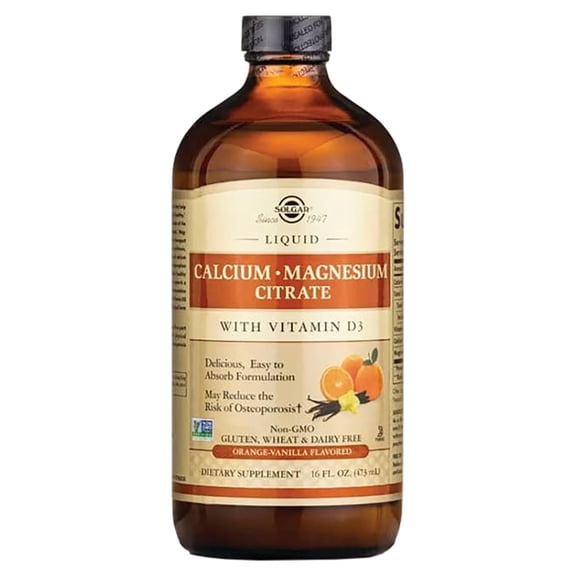 Solgar Calcium Magnesium Citrate Liquid with Vitamin D3 Natural Orange Vanilla 16 fl oz