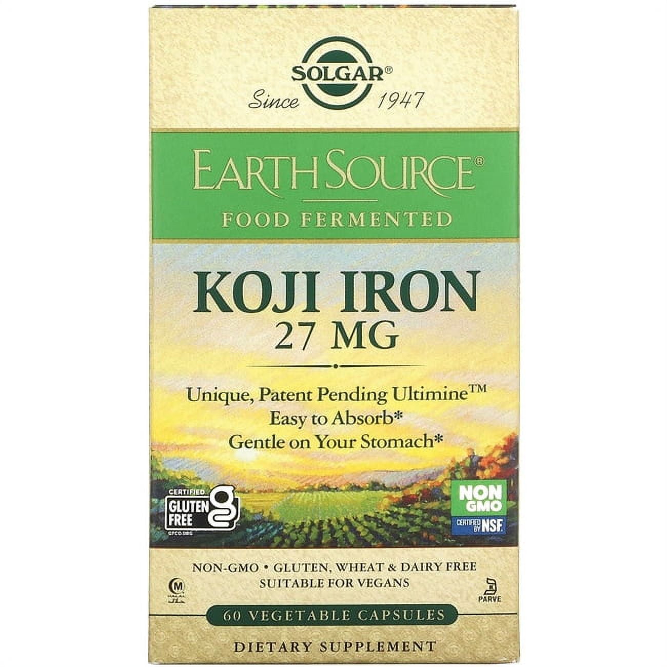 Solgar Earth Source Food Fermented Koji Iron 27 mg 60 Veg Caps