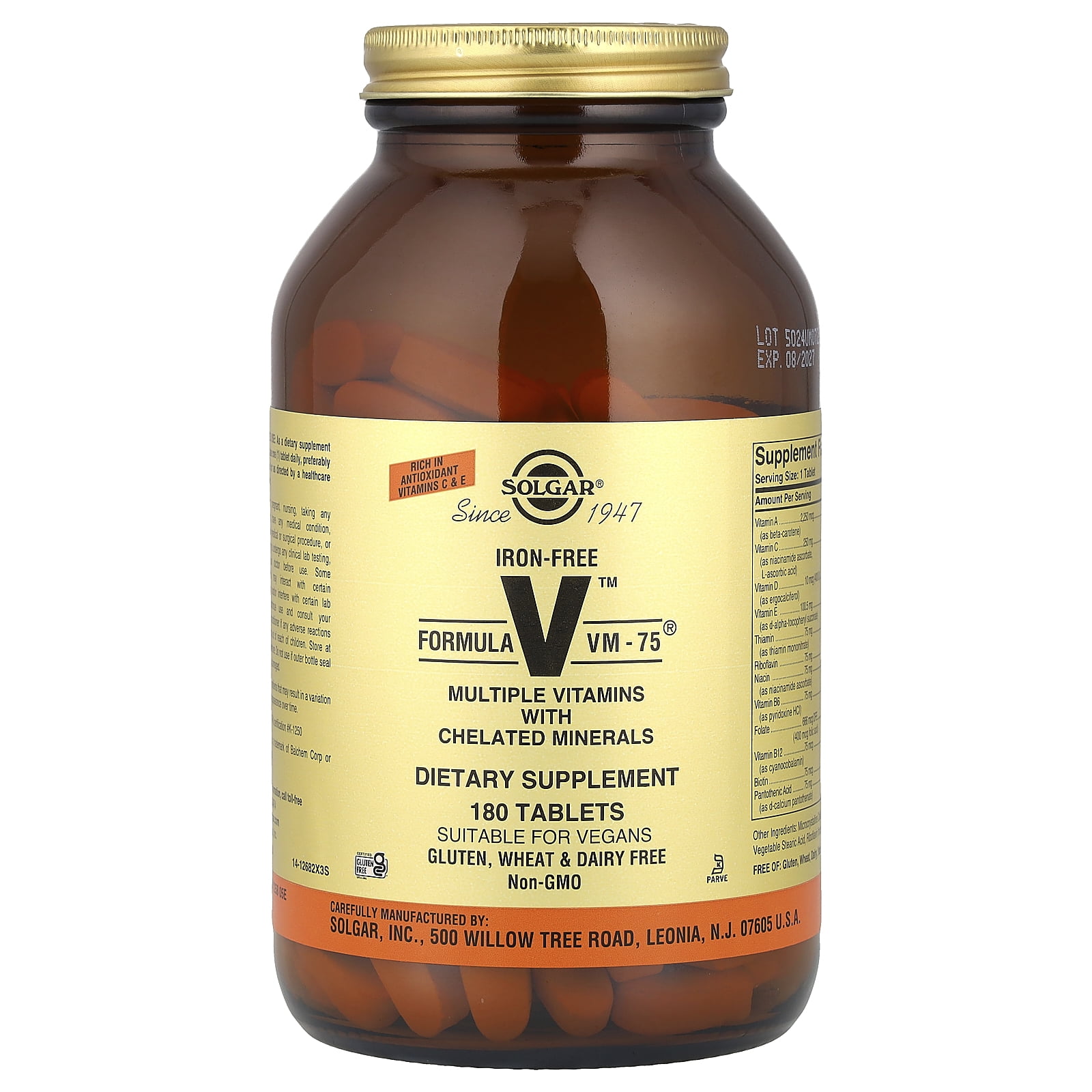 Solgar Formula VM-75 Iron-Free 180 Tablets