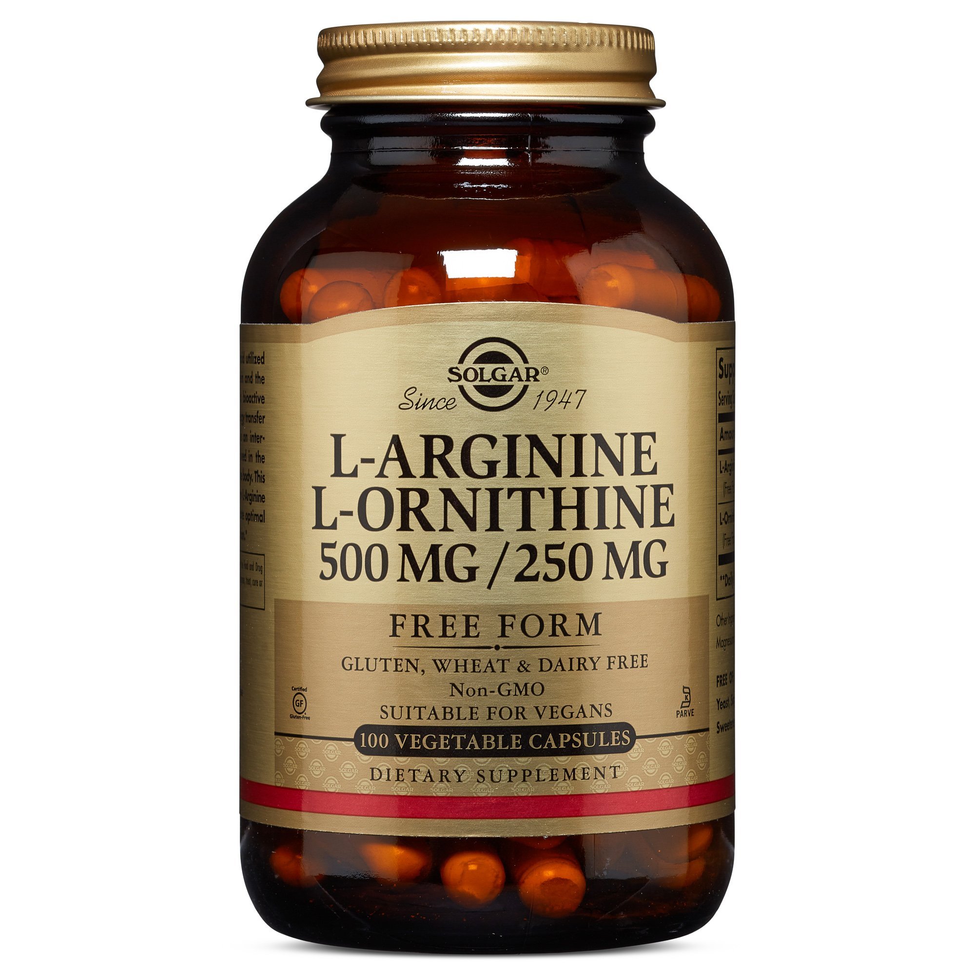 Solgar LArginine/LOrnithine Vegetable Capsules, 500/250 mg, 100 Count