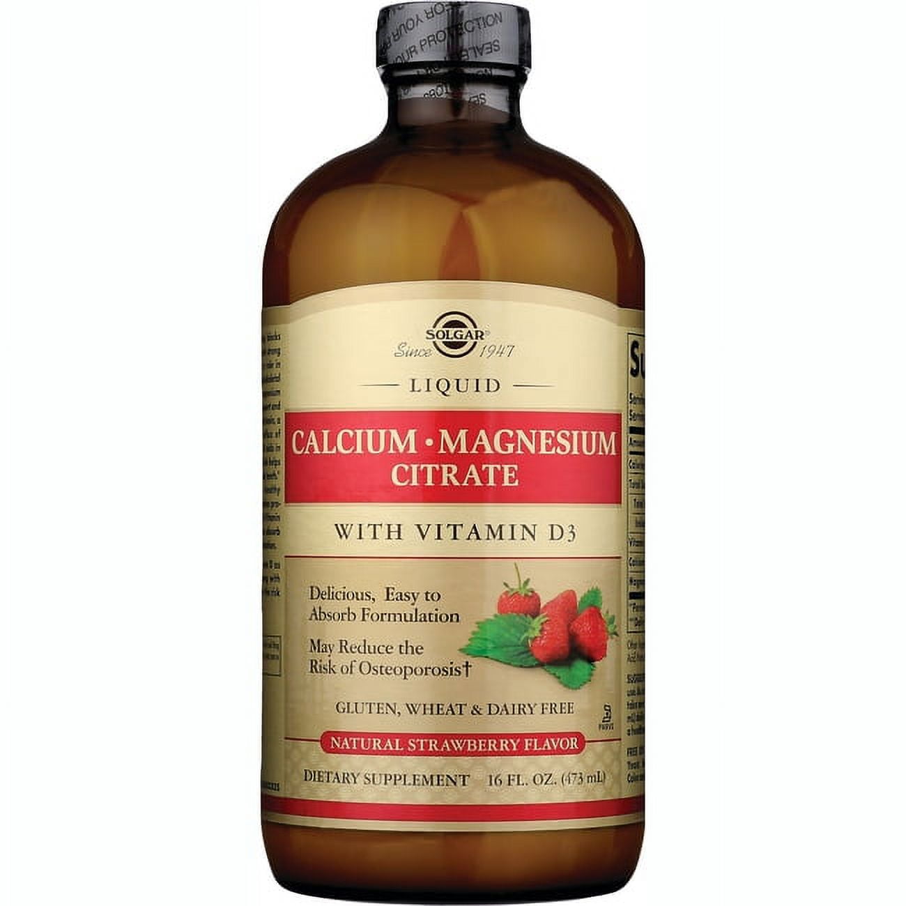 Solgar Liquid Calcium Magnesium Citrate with Vitamin D3 - Strawberry 