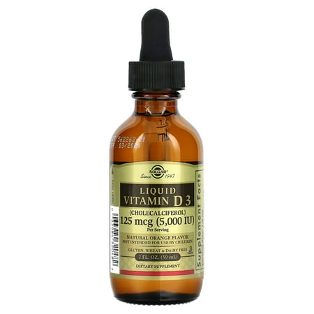 Solgar Liquid Vitamin D3 (Cholecalciferol) 125 mcg (5,000 IU) - Natural Orange Flavor 2 oz