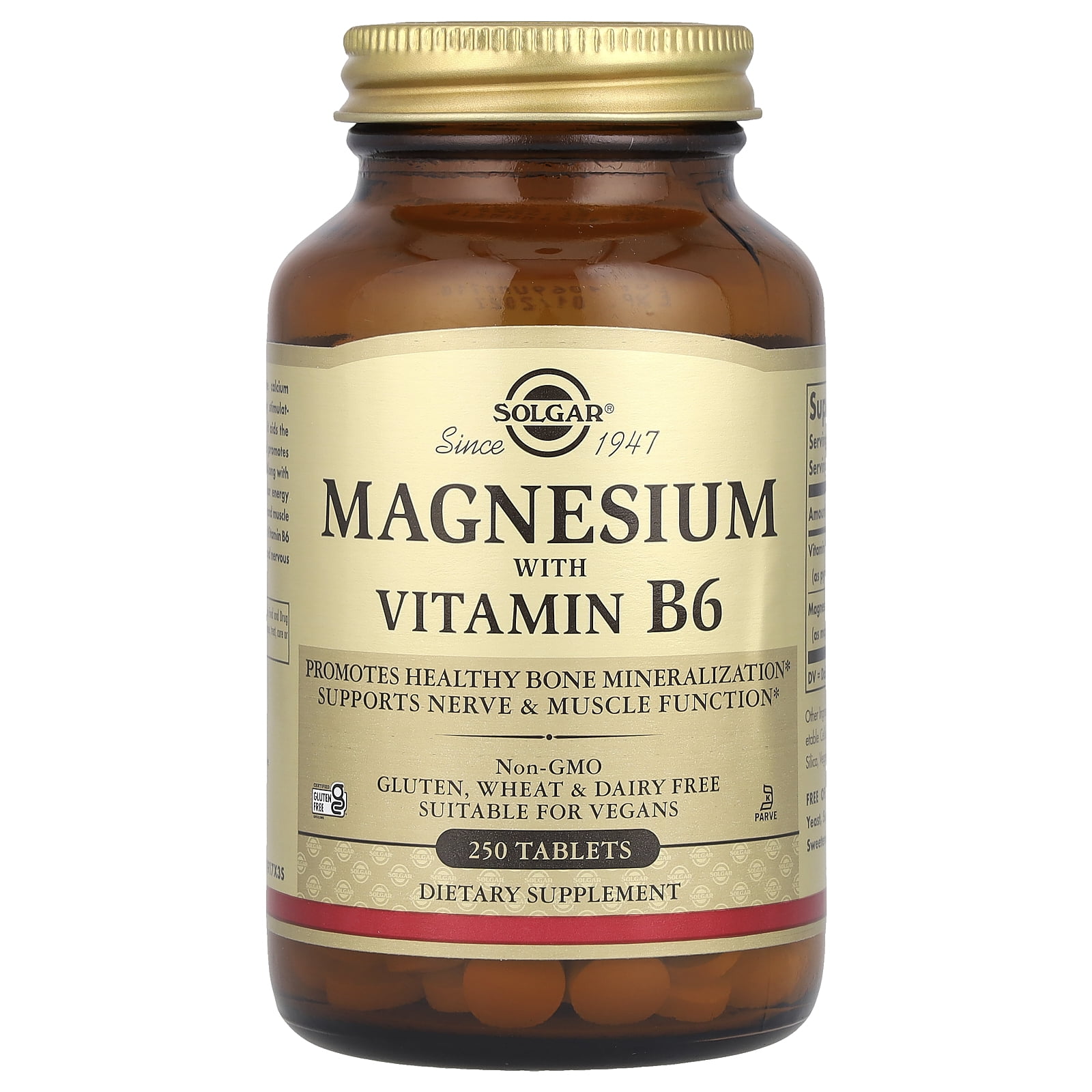 Solgar Magnesium with Vitamin B6, 250 Tablets for Healthy Bone ...