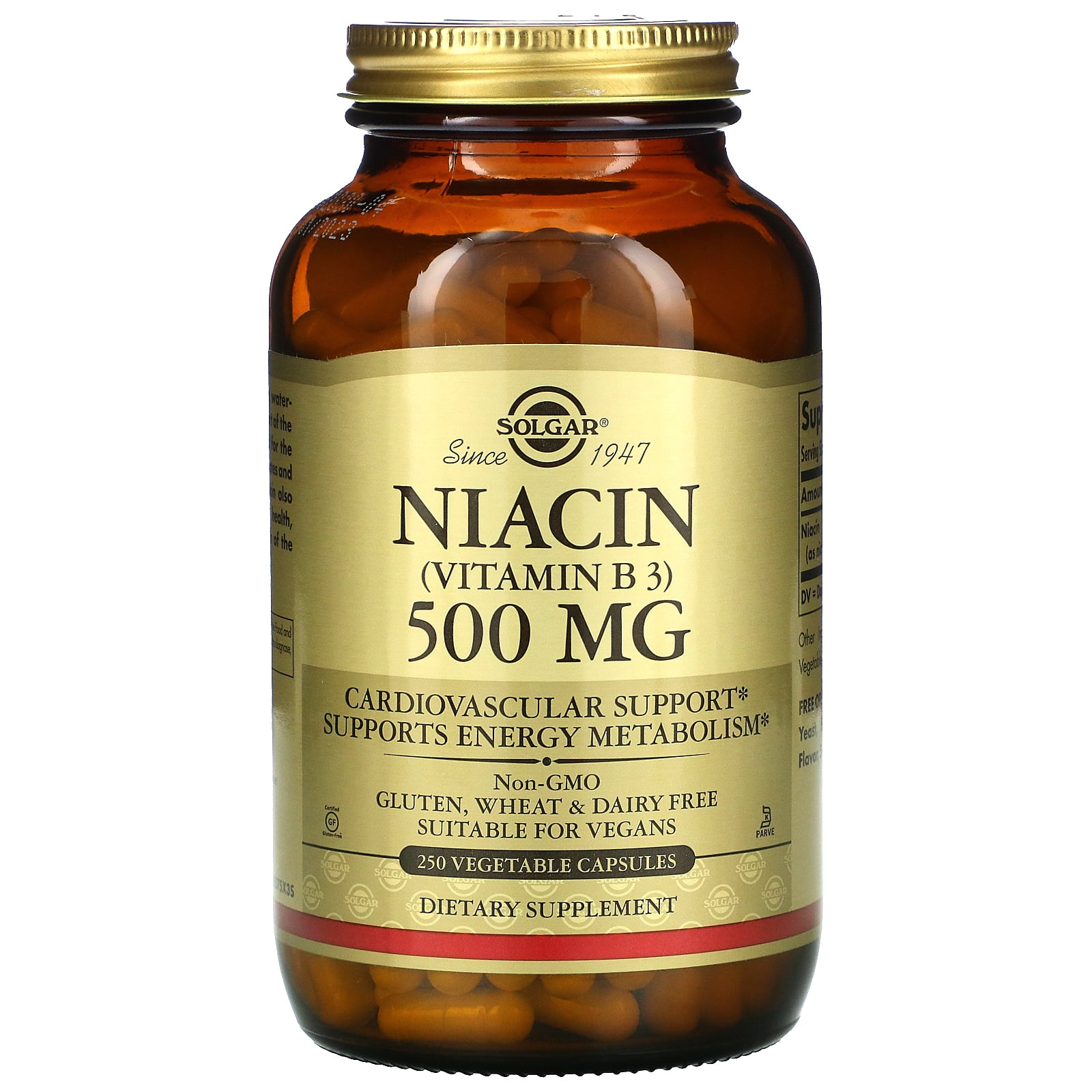 Solgar Niacin Vitamin B3 500 mg Vegetable Capsules, 250 Ct