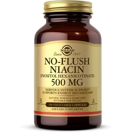 Solgar No-Flush Niacin 500 mg Vegetable Capsules (Vitamin B3) (Inositol Hexanicotinate) - 100 ct (Pack of 4)