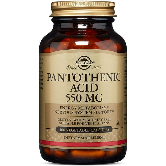 Solgar Pantothenic Acid 550 mg Vegetable Capsules, 100 Ct