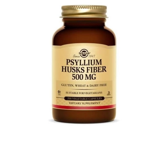 Solgar Psyllium Husks Fiber 500 mg Vegetable Capsules, 200 Ct