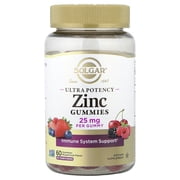 Solgar Ultra Potency Zinc Gummies, 25 mg, Immune System Support, Mixed Fruit Flavor, 60 Gummies