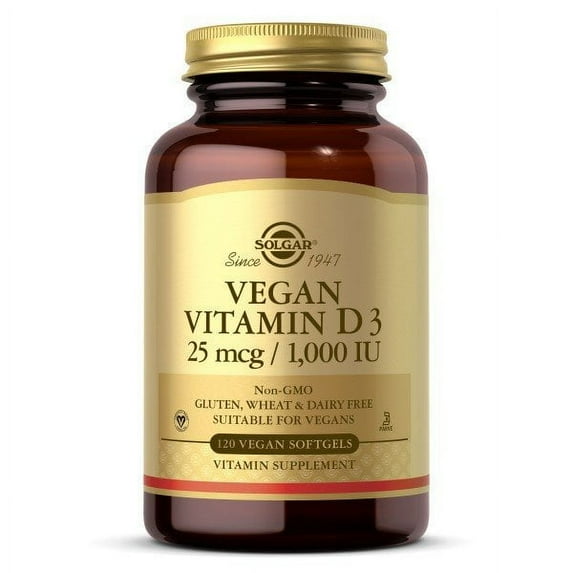 Solgar Vegan Vitamin D3 (Cholecalciferol) 25mcg (1000 IU), 120 Vegan Softgels