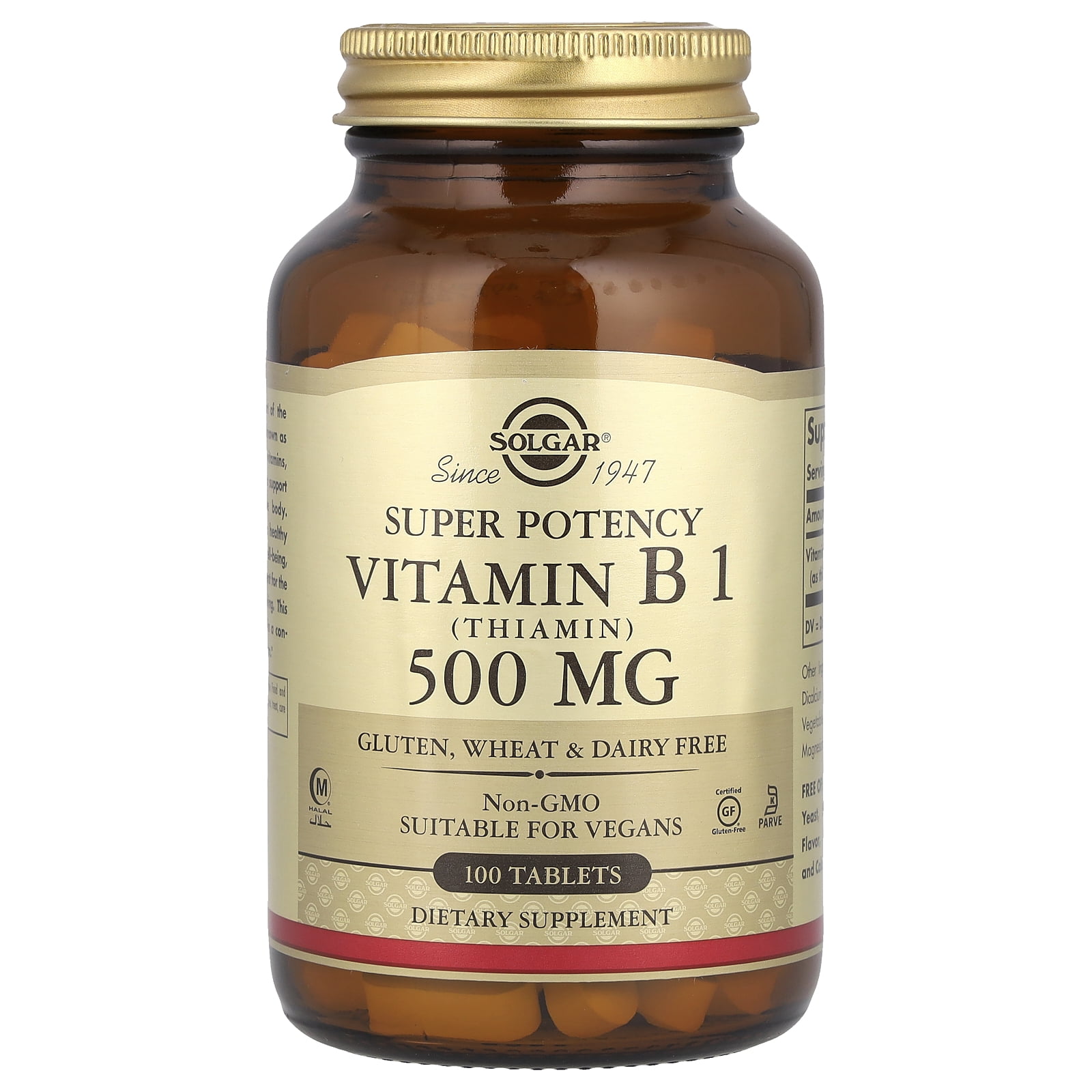 Solgar Super Potency Thiamin (Vitamin B1) 500 mg, Non-GMO, Vegan ...