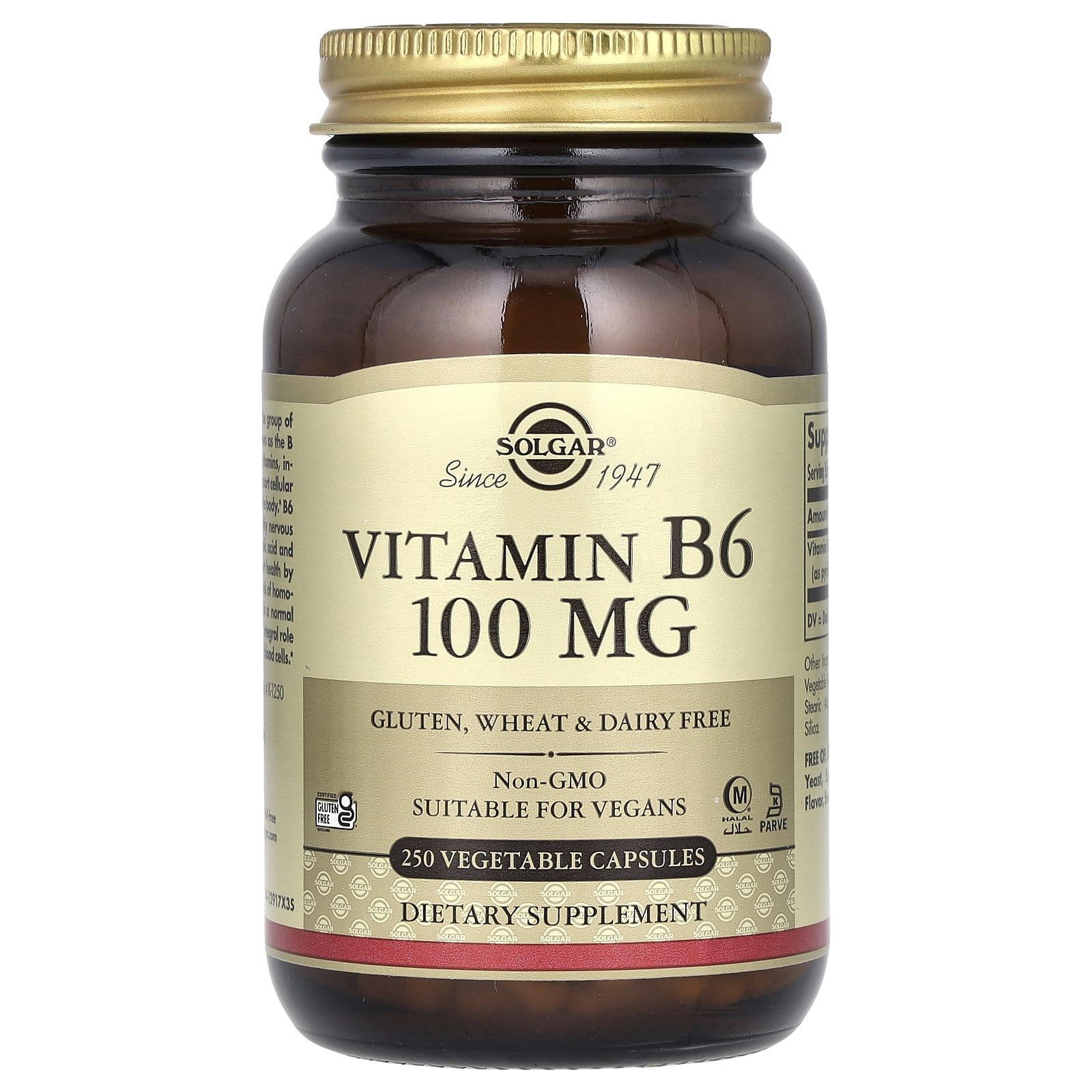 Solgar Vitamin B6, 100 mg, 250 Vegetable Capsules - Walmart.com