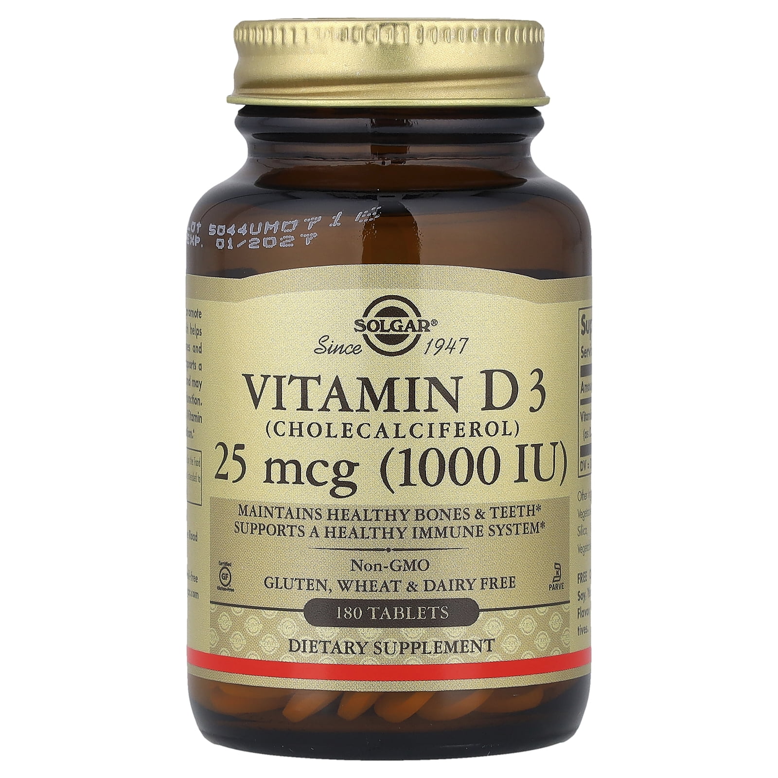Vitamin D3 25mcg 1000IU By Solgar - 180 Tablets