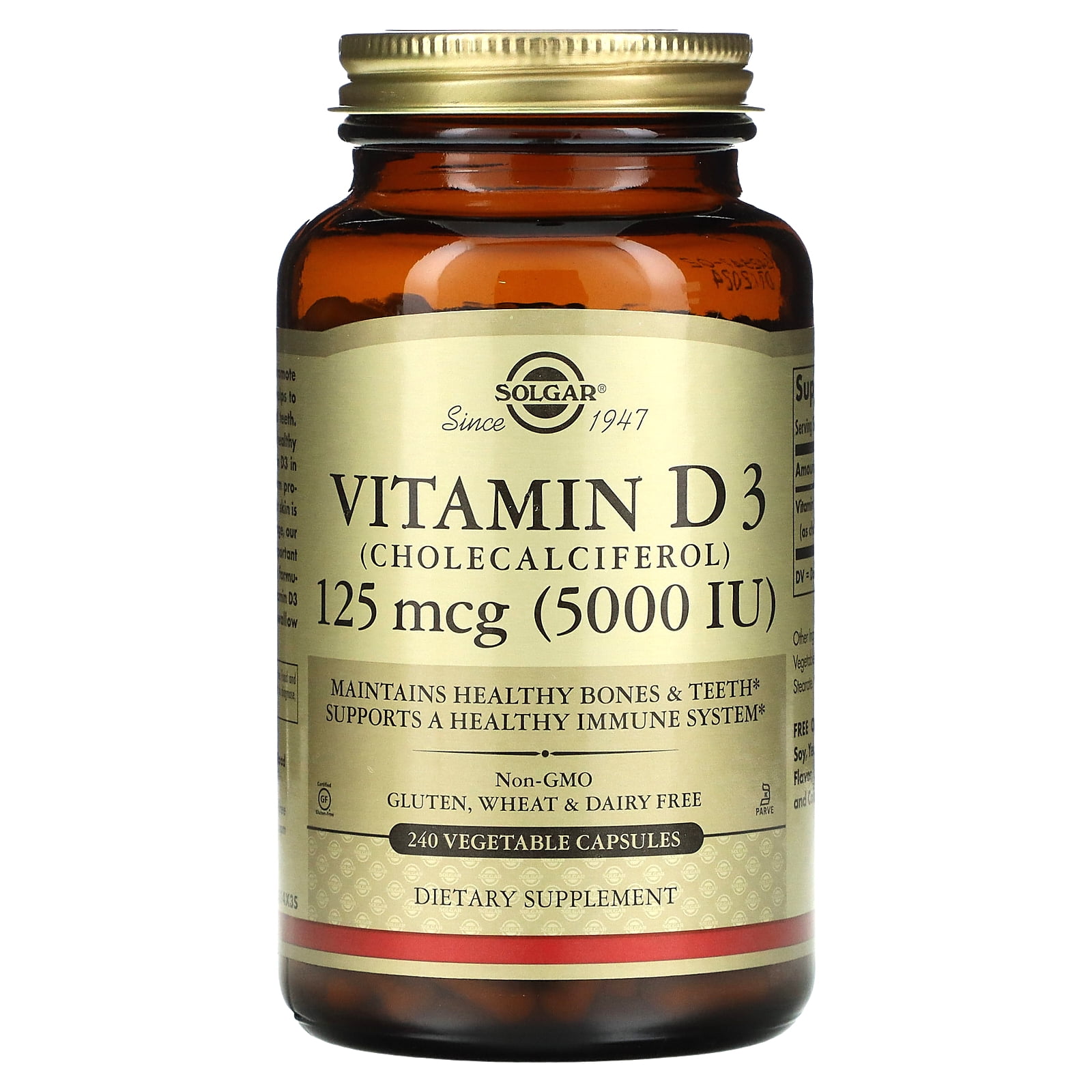 Solgar Vitamin D3 Cholecalciferol, 125 mcg 5,000 IU, 240 Vegetable Capsules
