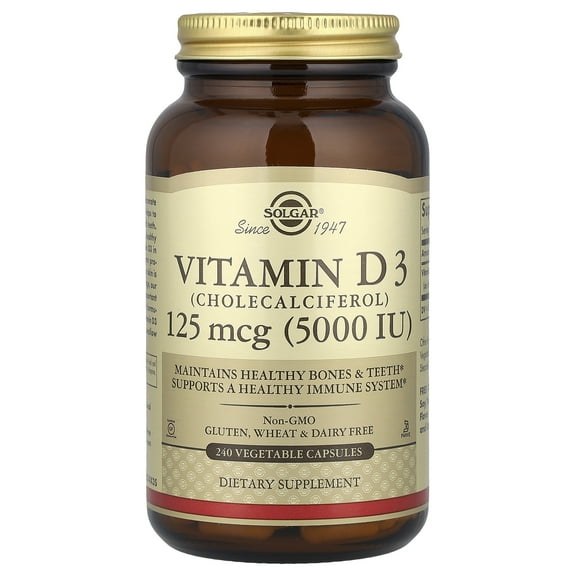 Solgar Vitamin D3 (Cholecalciferol) 125 mcg (5,000 IU) Vegetable Capsules 1 ea