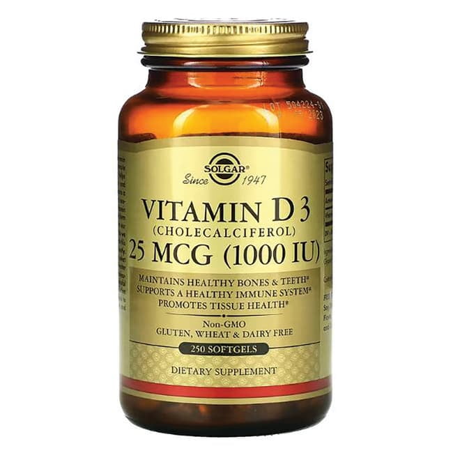 Solgar Vitamin D3 Cholecalciferol 25 mcg 1,000 Iu 250 Sgels