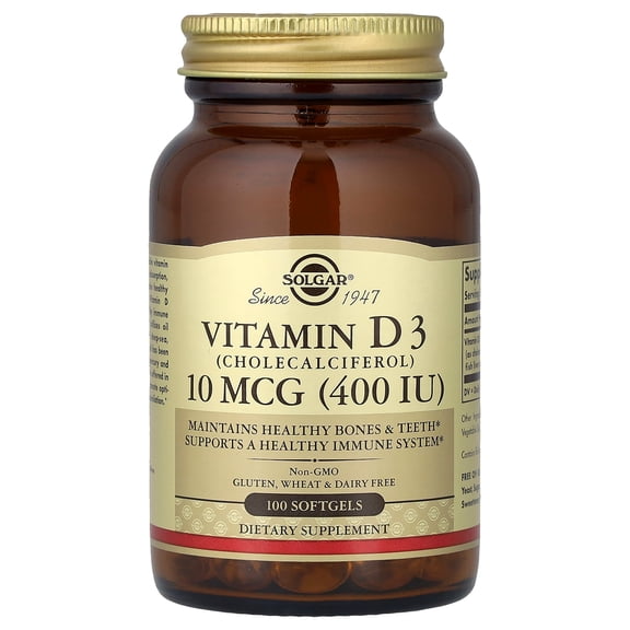 Solgar Vitamin D Softgels 400 IU (Cholecalciferol) - 100 Count