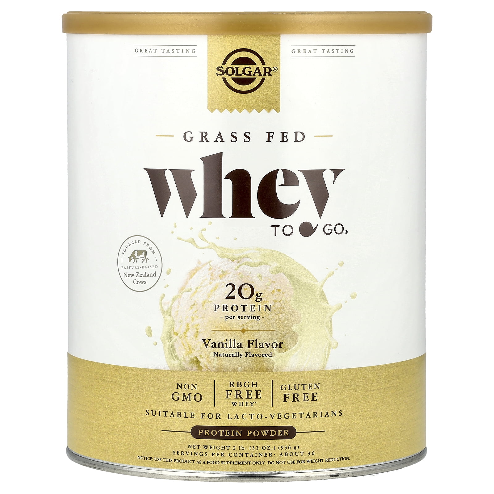 Solgar Whey To Go Protein Powder Natural Vanilla Bean Flavor  - 32 ounces