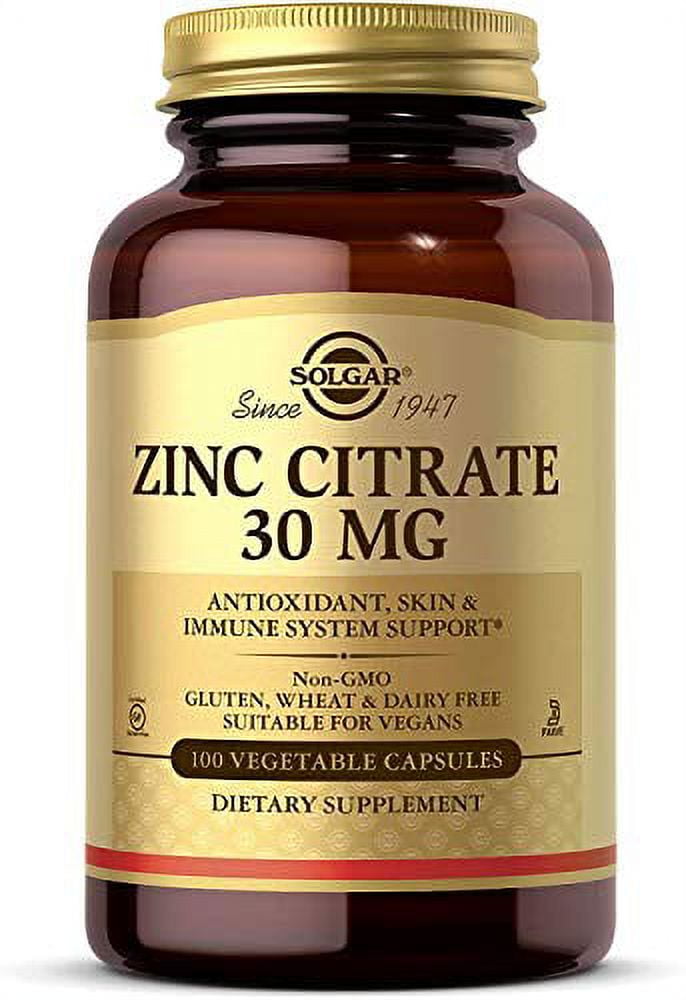 Solgar Zinc Citrate 30 mg, 100 Vegetable Capsules Zinc for Healthy