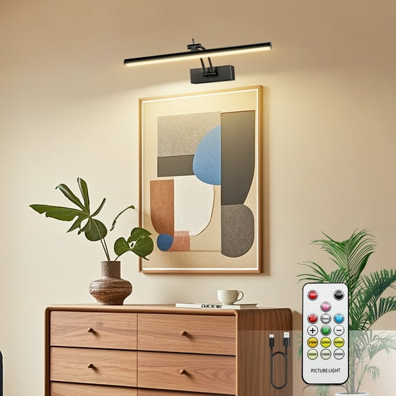 Solhice Wireless Picture Light 16",Rechargeable 5200mAh Battery Operated Painting Lights with Art Light with Timer, Dimmable Painting Light with Remote, Display Gallery Lighting, Black