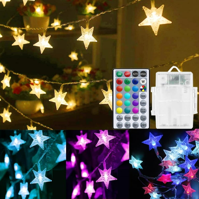 Solhice 20ft 2Colors Star String Lights for Christmas Battery Operated 40 LEDs Twinkle Lights for Kids Room Waterproof Outdoor Indoor Hanging String Lights with Remote for Bedroom Decor Walmart
