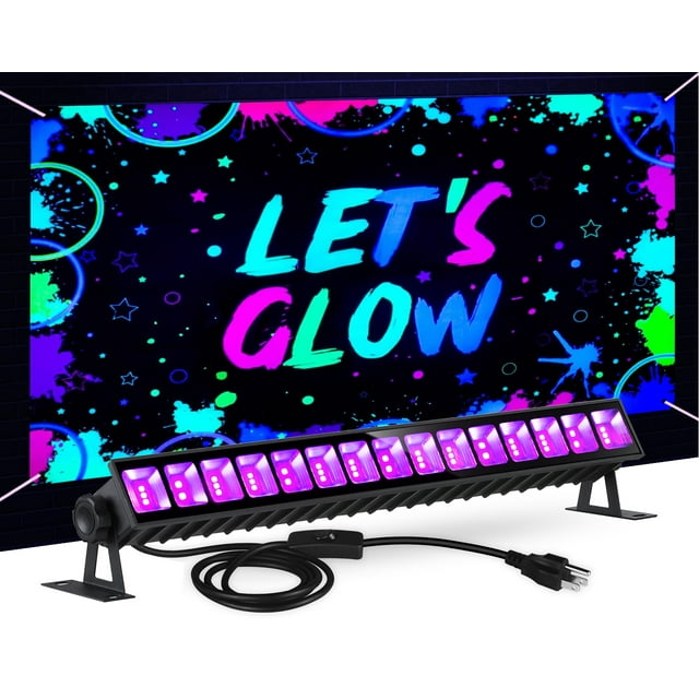 Solhice 36W Graphene LED Black Light Bar,1 Pack Glow Neon Party Light UV Bar with Plug+Switch+