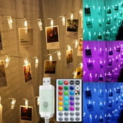 Solhice Photo Clips String Lights Color Changing 20 LEDs, 10ft RGB Hanging Pictures Wall Lights for Teen Girls Room Decor, Indoor Bedroom Lights with USB Powered and Remote, Gifts for Teenage Girls